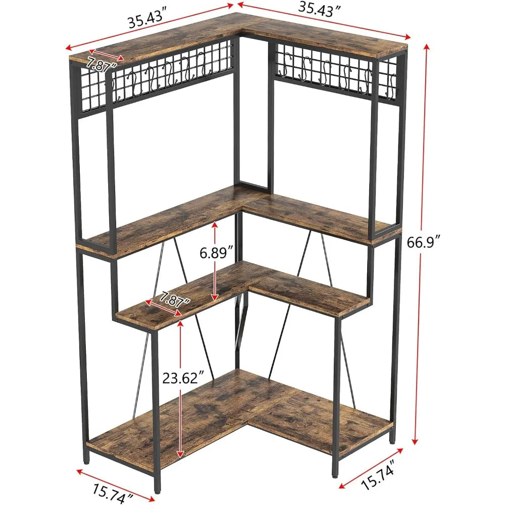 Corner Plant Shelf With Hanging Hooks