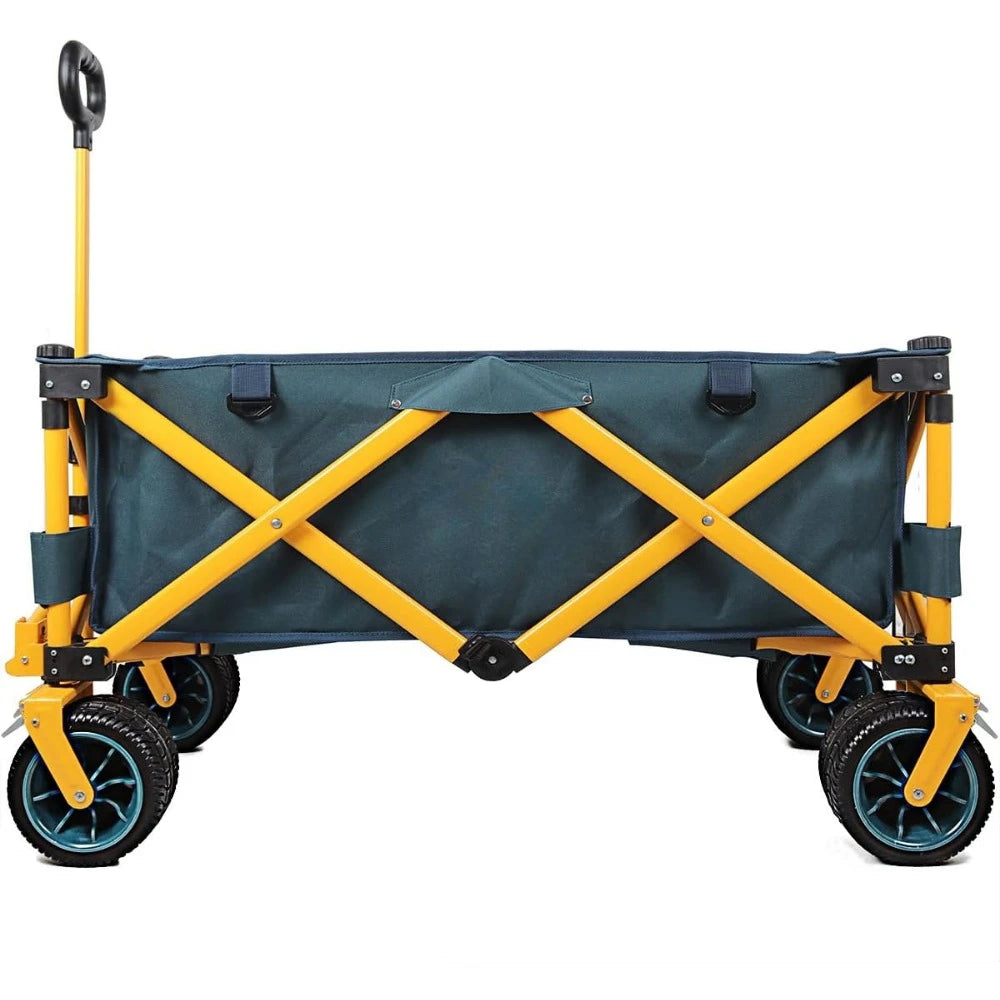 Collapsible Wagon Cart Utility Folding Carts Heavy Duty for Outdoor Camping Beach Garden With Big Wheels Dark Green Yellow XL
