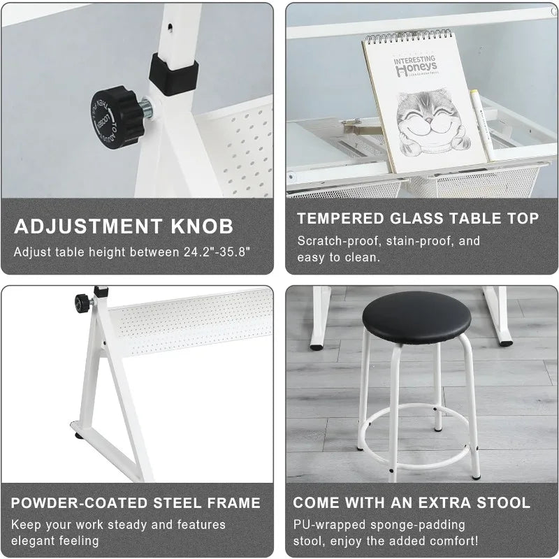 Adjustable Glass Drafting Table