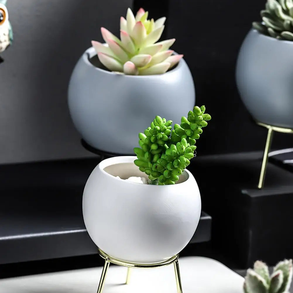 Ceramic Flower Pots With Metal Stand