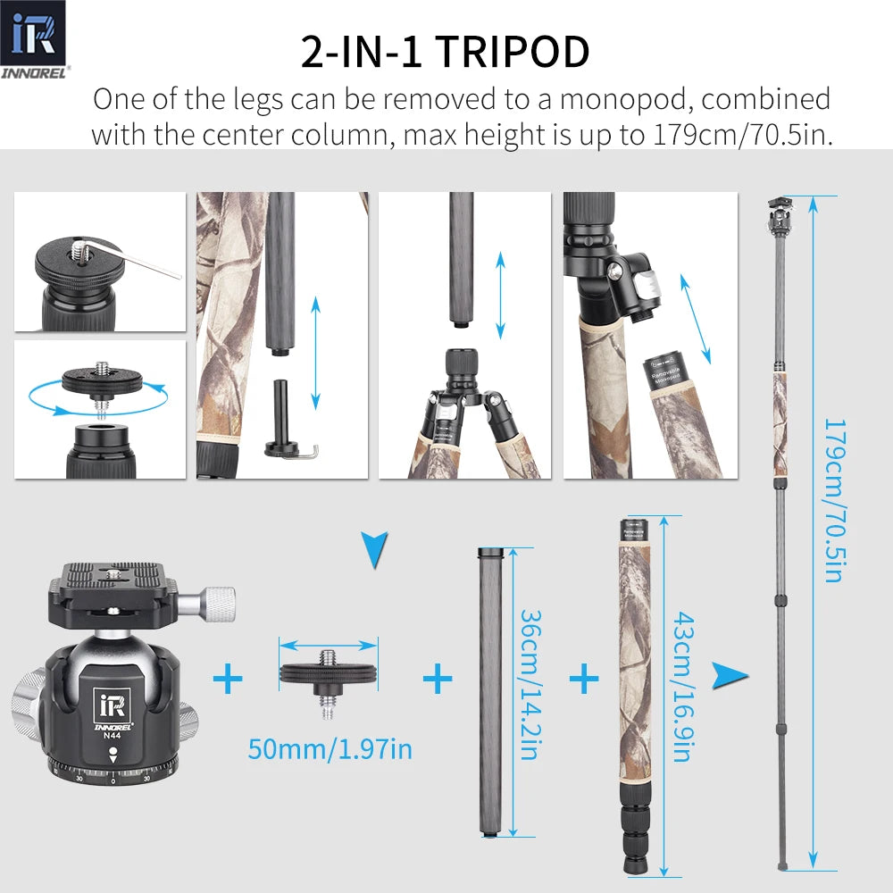 Professional Carbon Fiber Tripod Monopod for DSLR Camera Heavy Duty Stand Panoramic Low Gravity Ball Head 25kg load