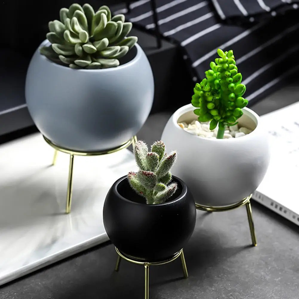 Ceramic Flower Pots With Metal Stand