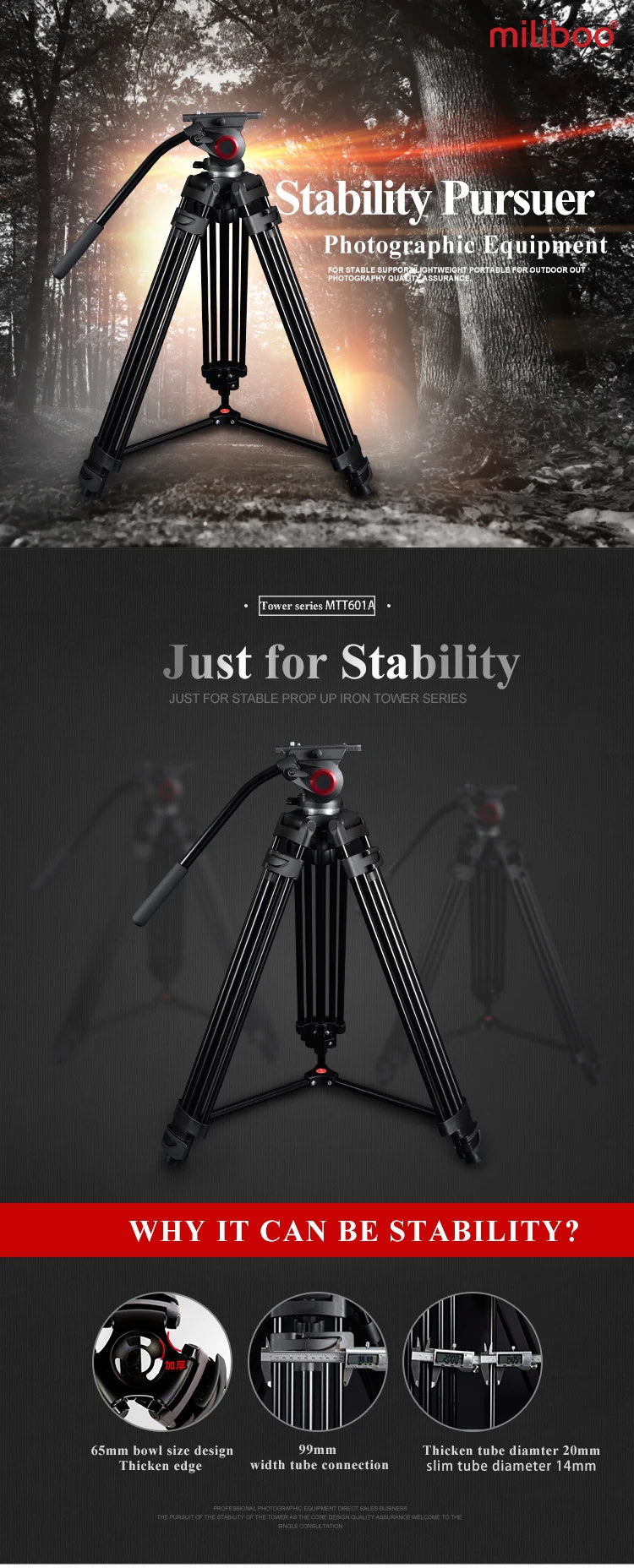 Aluminum Heavy Duty Fluid Head Camera Tripod