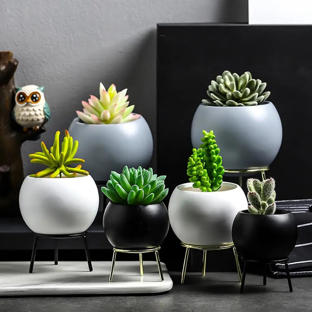 Ceramic Flower Pots With Metal Stand