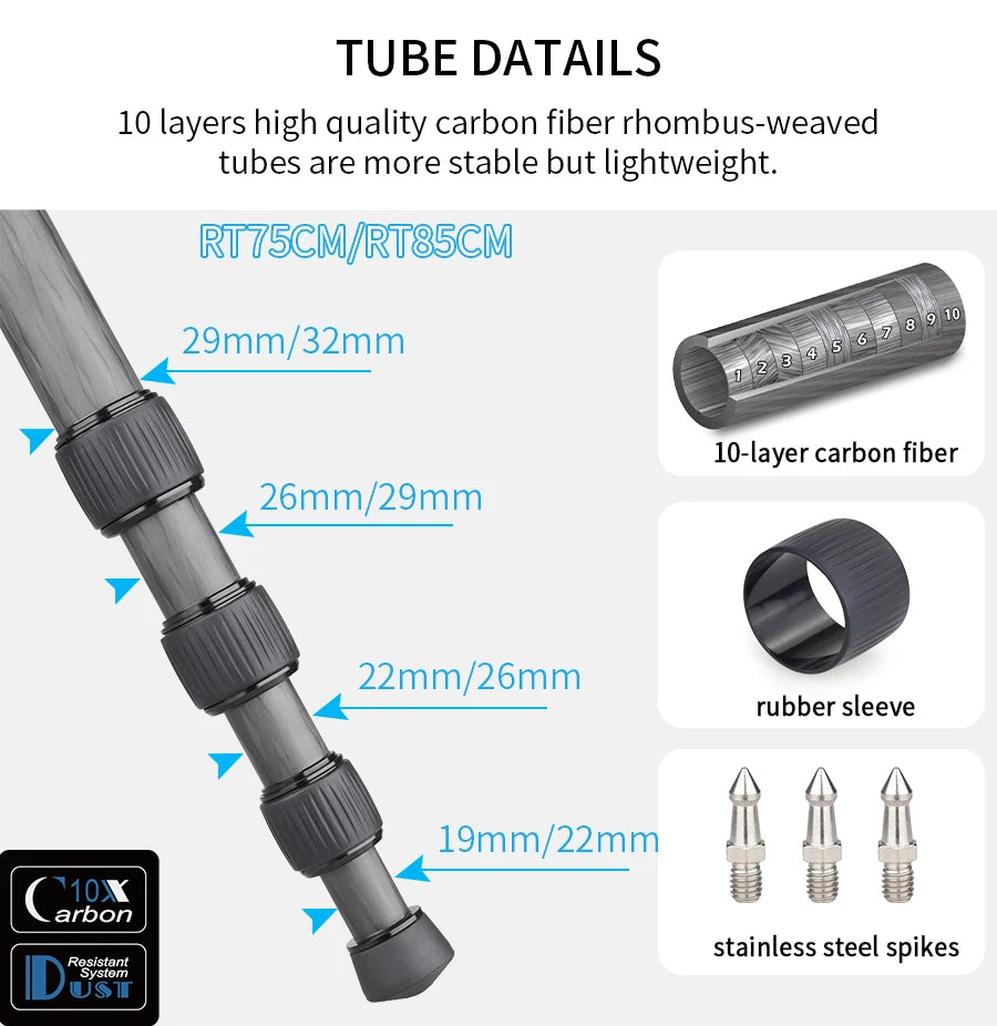 Professional Carbon Fiber Tripod Monopod for DSLR Camera Heavy Duty Stand Panoramic Low Gravity Ball Head 25kg load