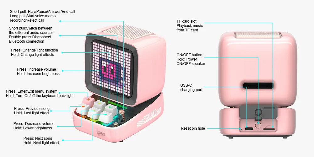 Pixel Art Bluetooth Speaker and Alarm Clock