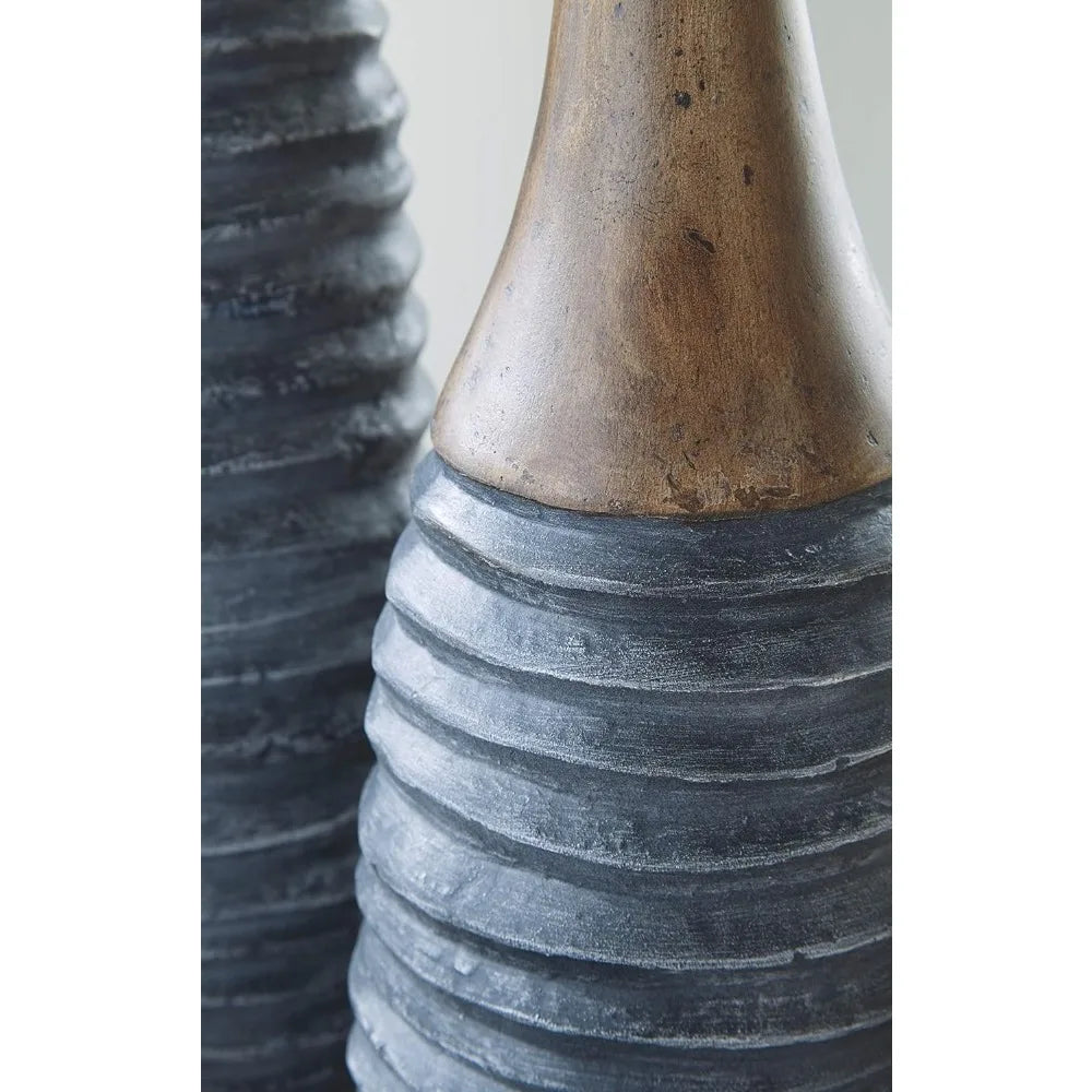 Antique Gray & Brown Vase Set