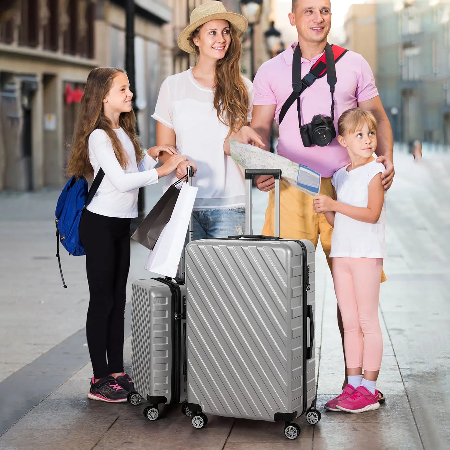 5PCS Luggage Set Silver Suitcase Set with Silent Spinner Wheel ABS luggage TSA Lock Family Travel Suitcase