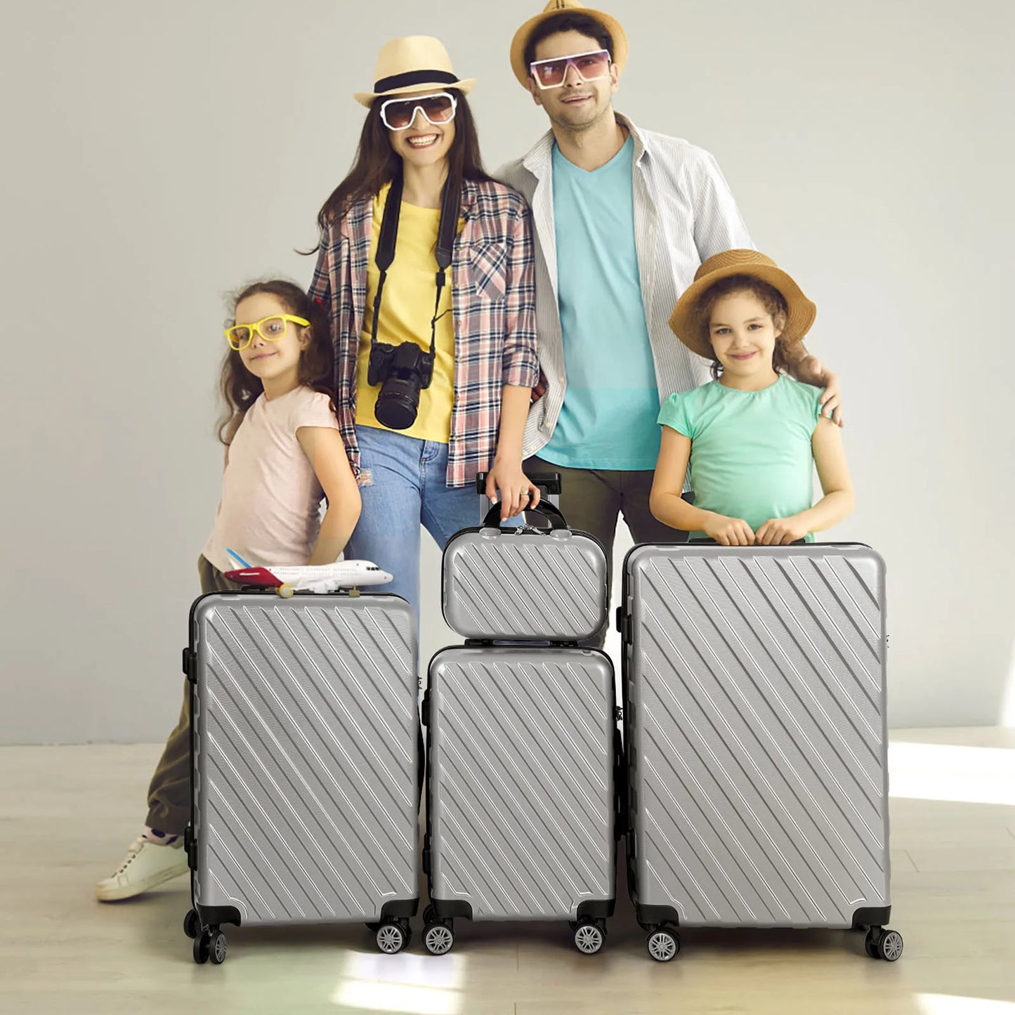 5PCS Luggage Set Silver Suitcase Set with Silent Spinner Wheel ABS luggage TSA Lock Family Travel Suitcase