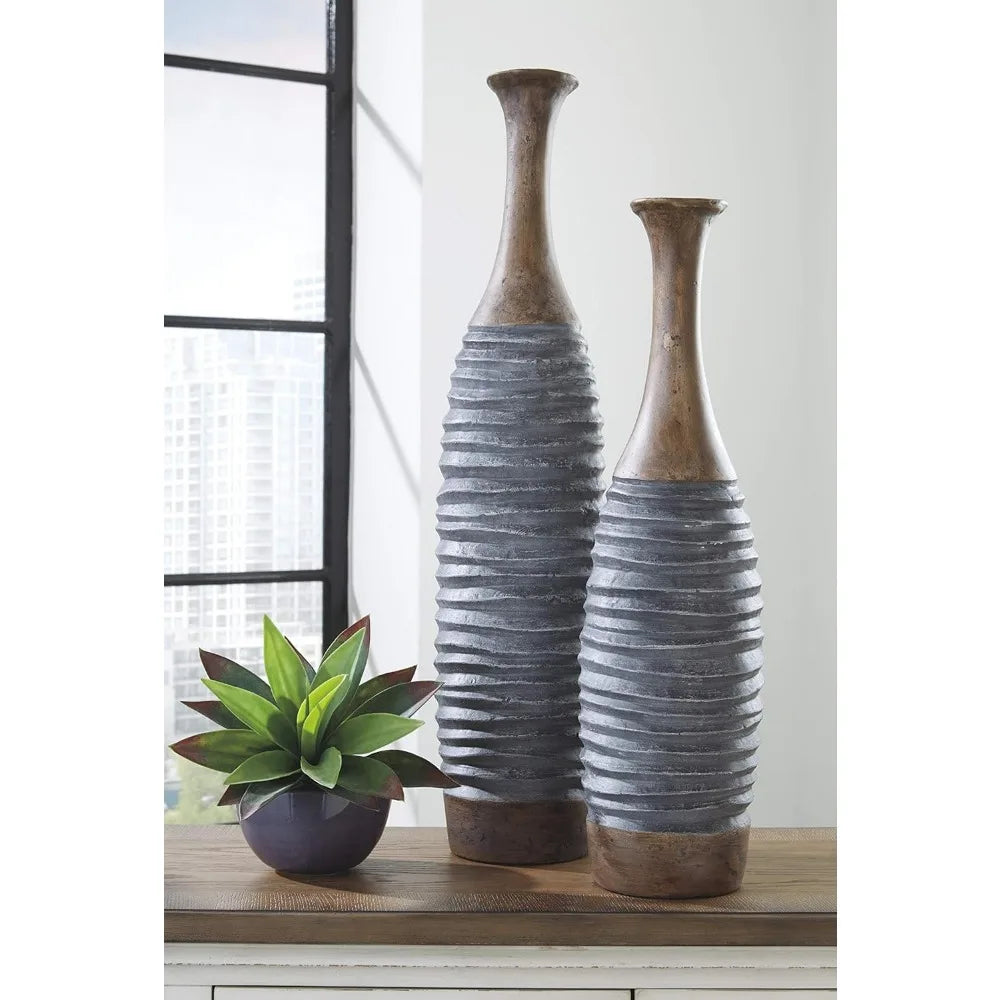 Antique Gray & Brown Vase Set