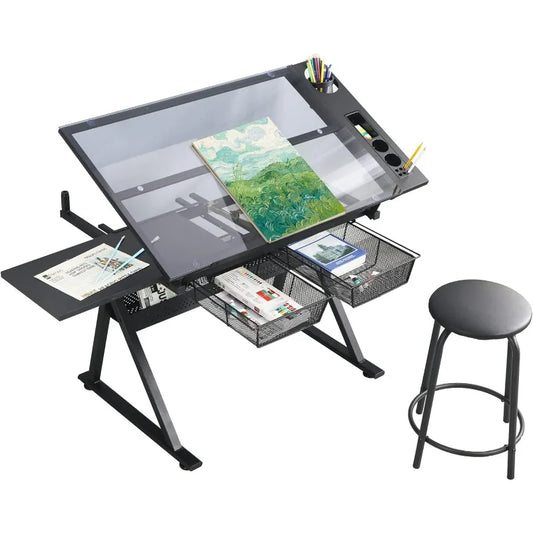 Adjustable Glass Drafting Table