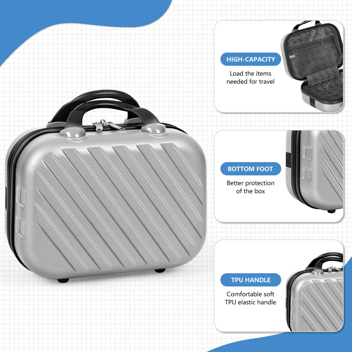 5PCS Luggage Set Silver Suitcase Set with Silent Spinner Wheel ABS luggage TSA Lock Family Travel Suitcase