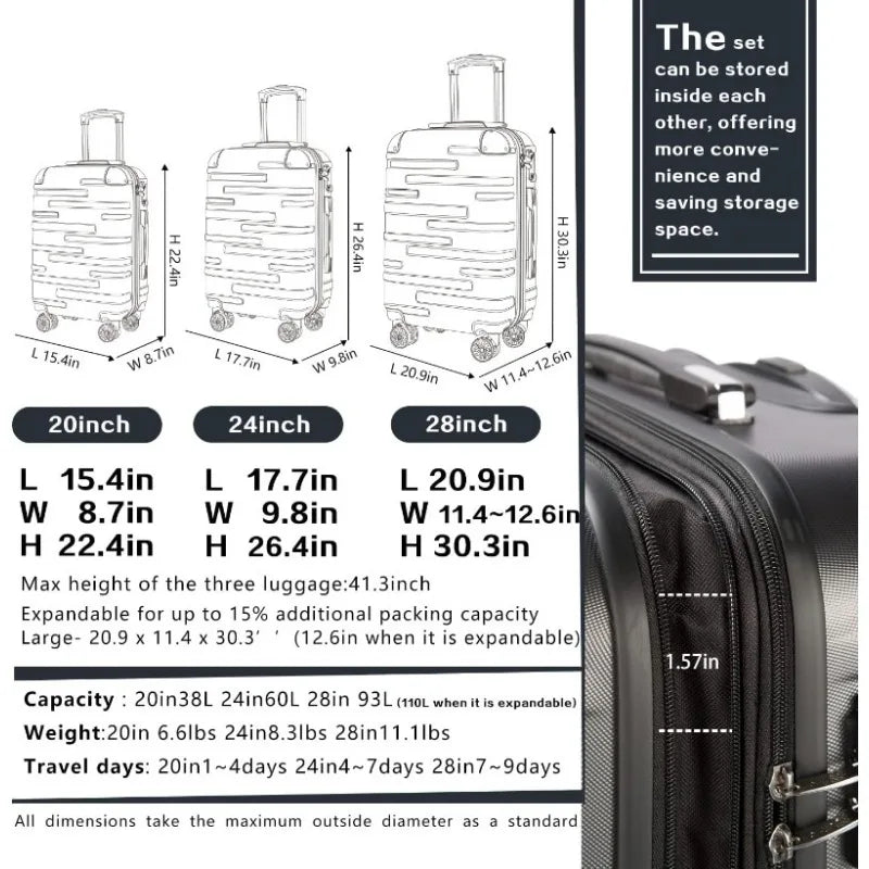 3 Piece Luggage Set with TSA Lock